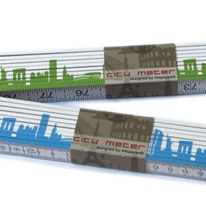NEW YORK measurement City Meter bicolor Folder, Pocket Ruler with NYC Skyline green blue, Carpenter Tool, Gift Father Brother Grandpa image 2