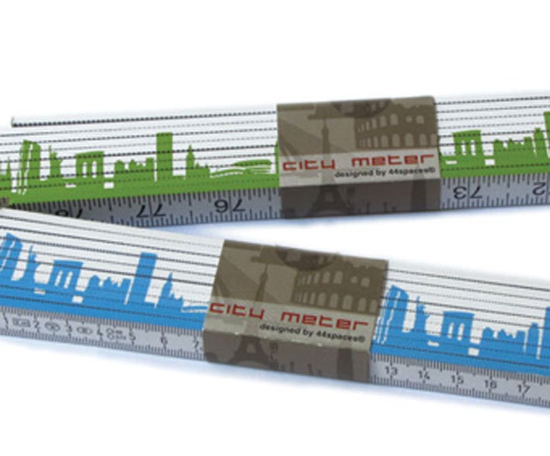 NEW YORK measurement City Meter bicolor Folder, Pocket Ruler with NYC Skyline green blue, Carpenter Tool, Gift Father Brother Grandpa image 2