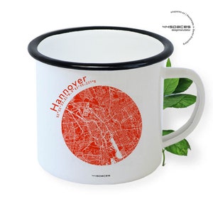 HANOVER retro enamel mug city map, Trend gift mug design lovers city trip, nostalgia enamelware wanderlust outdoor camping souvenir