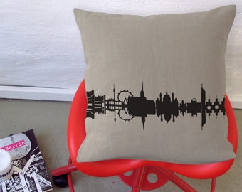 Vienna Linen Pillow - Cushion Cover Vienna Skyline - Urban Pillow Cover Hand Printed - Birthday Idea Birthday Gift - 44spaces