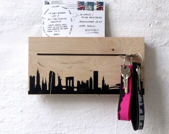 Solid New York key rack with shelf - Handcrafted birch wood key rack for entrance, office organizer - 44spaces