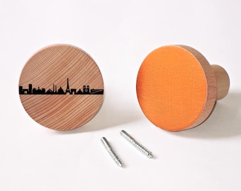 2 City Dots runde Wandhaken Paris Skyline, Mantel Haken Holz Kleiderhaken, minimalistische Garderobe Wandaufbewahrung - 44spaces