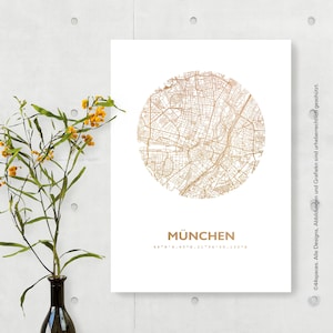 München Rosegold Stadtplan Deutschland Karte - Wanddeko Gold Silber Kupfer Kunstdruck - Geschenk Richtfest Einzug Studienbeginn - 44spaces