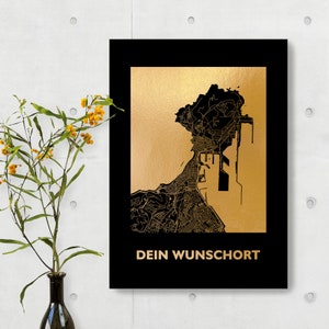 Personalisertes Geschenk - Zwei Orte persönliches Wandbild in Kupfer Silber Rosegold Gold - Black Map Kartendruck - 44spaces