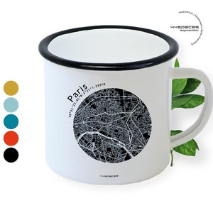 Tazza smaltata Parigi 8 colori - Tazza smaltata con design di tendenza retrò urbano - Regalo di coppia Parigi Luna di miele - + 100 città - 44spaces