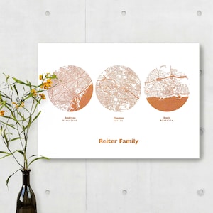 Drei Städte Kunstdruck in Kupfer Silber Rosegold Gold - Personalisiertes Poster - Edles Hochzeitsgeschenk  - 44spaces