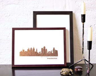 Philadelphia Skyline Metallic Foil Print - Gold City Skyline Custom Art Print, Copper Illustration Wall Art Print - City Poster - 44spaces