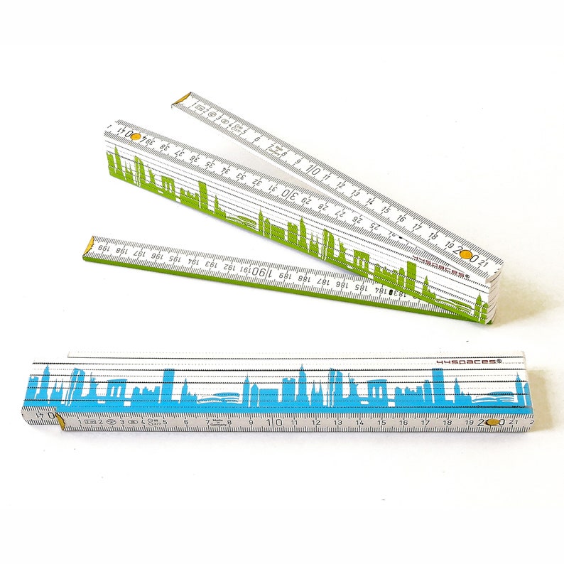 NEW YORK measurement City Meter bicolor Folder, Pocket Ruler with NYC Skyline green blue, Carpenter Tool, Gift Father Brother Grandpa image 1