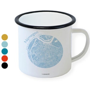 NIJMEGEN enamel mug for design lovers, Nijmegen city map coffee tea cup trend gift souvenir, retro enamel utensils, outdoor travel mug