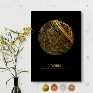 Wien Black Map Poster - Kunstdruck in Gold Silber Rosegold Kupfer - Eleganter Wien Stadtplan Poster Büro Home-Office  - 44spaces