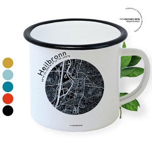 Emaille Becher Heilbronn Stadtplan in 8 Farben - Urbane Retro Trend Tasse Städte Design - Arbeitstasse Heimat - viele City Maps - 44spaces