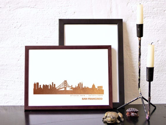 San Francisco Poster Skyline in Rose-Gold Silber Kupfer - Urban Luxus Kalifornien Wandbild - Einweihungsgeschenk Trend Wohndesign - 44spaces