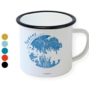 Tazza smaltata con mappa della città di Sydney - Regalo per gli amanti dell'Australia retrò e alla moda - Idea regalo per le nozze - 8 colori - 44spaces