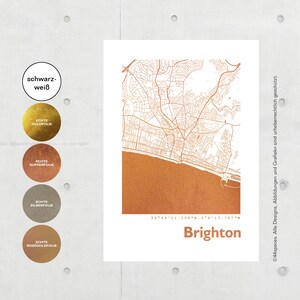 Brighton Wandbild Metallic - Moderne Wanddeko Wandbild Boho Home Decor Reise Poster - Einweihungsgeschenk Einzug Umzug - Geburtstag Hochzeit