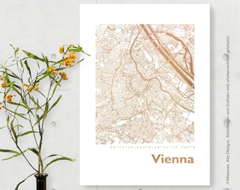 Vienna Map Poster - Cityscape Art Print Vienna - Wedding, Wedding Anniversary Gift - Minimalist Wall Decor - Metallic Art Print