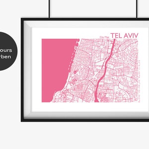 TEL AVIV Stadtplan, Tel Aviv Poster, Stadtkarte Tel Aviv, Tel Aviv Print, Tel Aviv Dekor, Tel Aviv Plan, Geschenk-Abitur-Hochzeit-Geburtstag