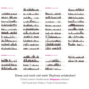 K&ouml;nnte beinhalten: Eine grafische Illustration von Stadtbildern aus aller Welt. Die Skylines sind in vier Kategorien geordnet: Deutsche St&auml;dte, Europ&auml;ische St&auml;dte, Amerikanische St&auml;dte und Asiatische St&auml;dte. Das Bild enth&auml;lt den Text "Diese und noch viel mehr Skylines entdecken! Einfach unseren Shopnamen 44spaces anklicken! Viel Spa&szlig; beim St&ouml;bern, Finden & Verschenken..."