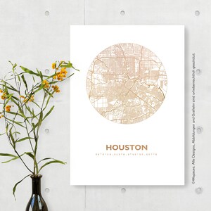 HOUSTON gold silver copper & rosegold metallic city map poster, custom art print wall gift for birthdays anniversary engagement - 30+ cities