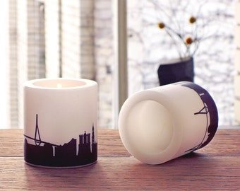 Bougies design Hambourg 2x - bougies lanternes skyline - longue durée de combustion sans parfum / sans odeur - décoration décoration de table d'amour - 44spaces