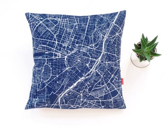 Munich cushion city map print - throw pillow urban city motif - trend interior design for minimalists - 15 colors - +100 cities - 44spaces