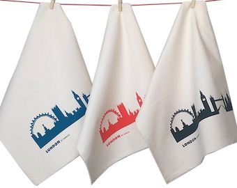 London Skyline Tea towel set of 3 - wedding hostess gift - modern skyline dish towel set for him her by 44spaces