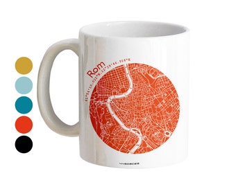 Tasse à café carte ville ROME, tasse ville perso, mug anse, cadeau tendance, souvenir déco pour globe-trotters - 5 couleurs, + de 30 villes