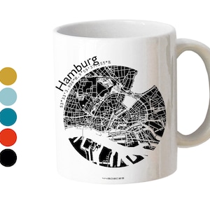 HAMBURG Stadtplan Kaffeetasse, persönlicher Henkelbecher Trend-Geschenk Souvenir für Globetrotter - viele Farben & Städte - 44spaces