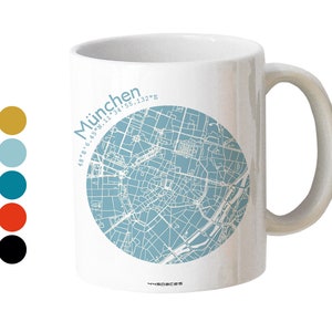 München Tasse Stadtplan Becher Henkelbecher - Persönliche Stadttasse Münchner Dekor Geschenk Souvenir für Fans Globetrotter - 8 Farben