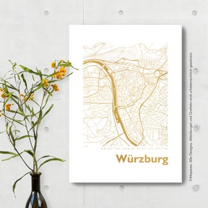 Würzburg Stadtplan Metallfolie - Boho Deko Wand Kunstdruck - Deutschland Karte Kunstdruck - Romantisches Geschenk Geburtstag Hochzeit