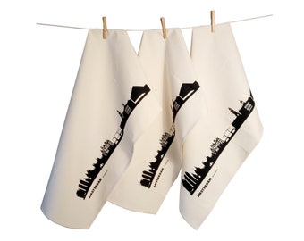 Amsterdam Skyline Tea towel set of 3 - wedding hostess gift - modern skyline dish towel set for him her by 44spaces