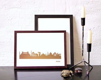 Rome Travel Poster - Rome Skyline Poster - Rose Gold Copper Wall Art Print - Boho chic decor - Rome Italy - Moving Housewarming Gift