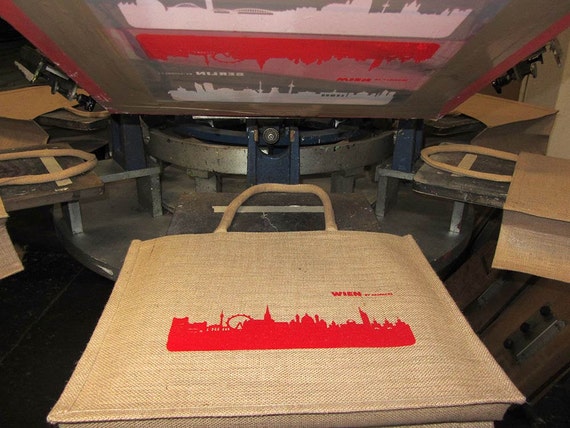 ScreenPrinted Market Bag Large VIENNA Jute Shopping Bag Beach or Gym Bag VIENNA Skyline Burlap Bag Vienna Gift Bag Vienna Tote Bag