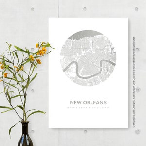 NEW ORLEANS Metallic Stadtplan Poster, Gold Silber Rosegold & Kupfer - 30+ Städte Kunstdruck Wanddekor als Geschenk zum Geburtstag Hochzeit