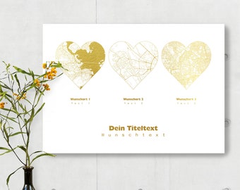 Bild verliebt verlobt verheiratet - Personalisertes Hochzeitsgeschenk Stadtplan in Gold - Location First Kiss - Brautpaargeschenk - 44spaces