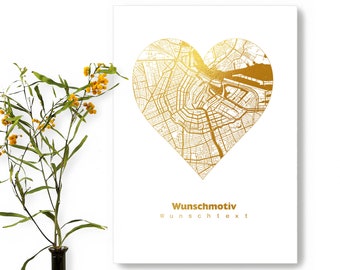 First Date Map Poster - Geschenk für Brautpaar Sie Ihn - Valentinstag Hochzeitstag personalisiert mit Namen Herz - 44spaces