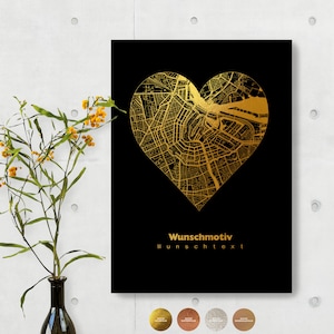 Stadtplan Personalisiert in Gold - Edles Lieblingsort Poster für Verliebte in Silber Rosegold Kupfer - Wunschort als Herz - 44spaces