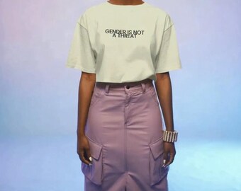 Gender Is Not A Threat Tee | LGBTQ+ Ally Statement Shirt | Cream Glitch Graphic Tee