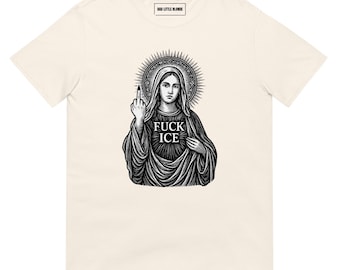 F*CK ICE Virgin Mary Flipping the Bird Short-Sleeve Unisex T-Shirt in Black and Off-white