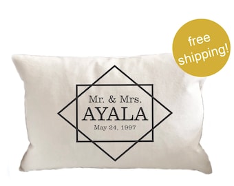 Personalized Last Name Wedding / Anniversary Gift Home Throw Lumbar Pillow