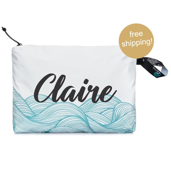 Personalized Multipurpose Zippered Wet Bag, Vacation, Beach, Cosmetics Gift - Size 13" x 10" x 1.75" (33cm x 25cm x 4.44cm)