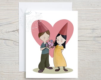 Valentines Card, Anniversary Greeting Card, Romantic Illustration Stationery, Vintage Style Card for Her, I Love You Card