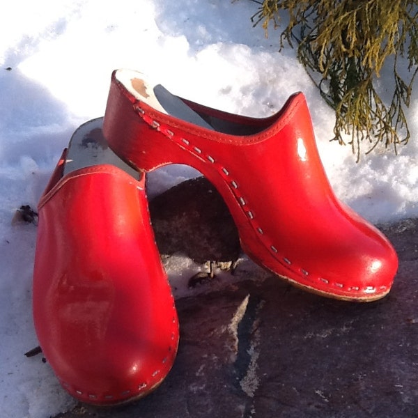 Red Red Swedish Wooden Clogs Size 35
