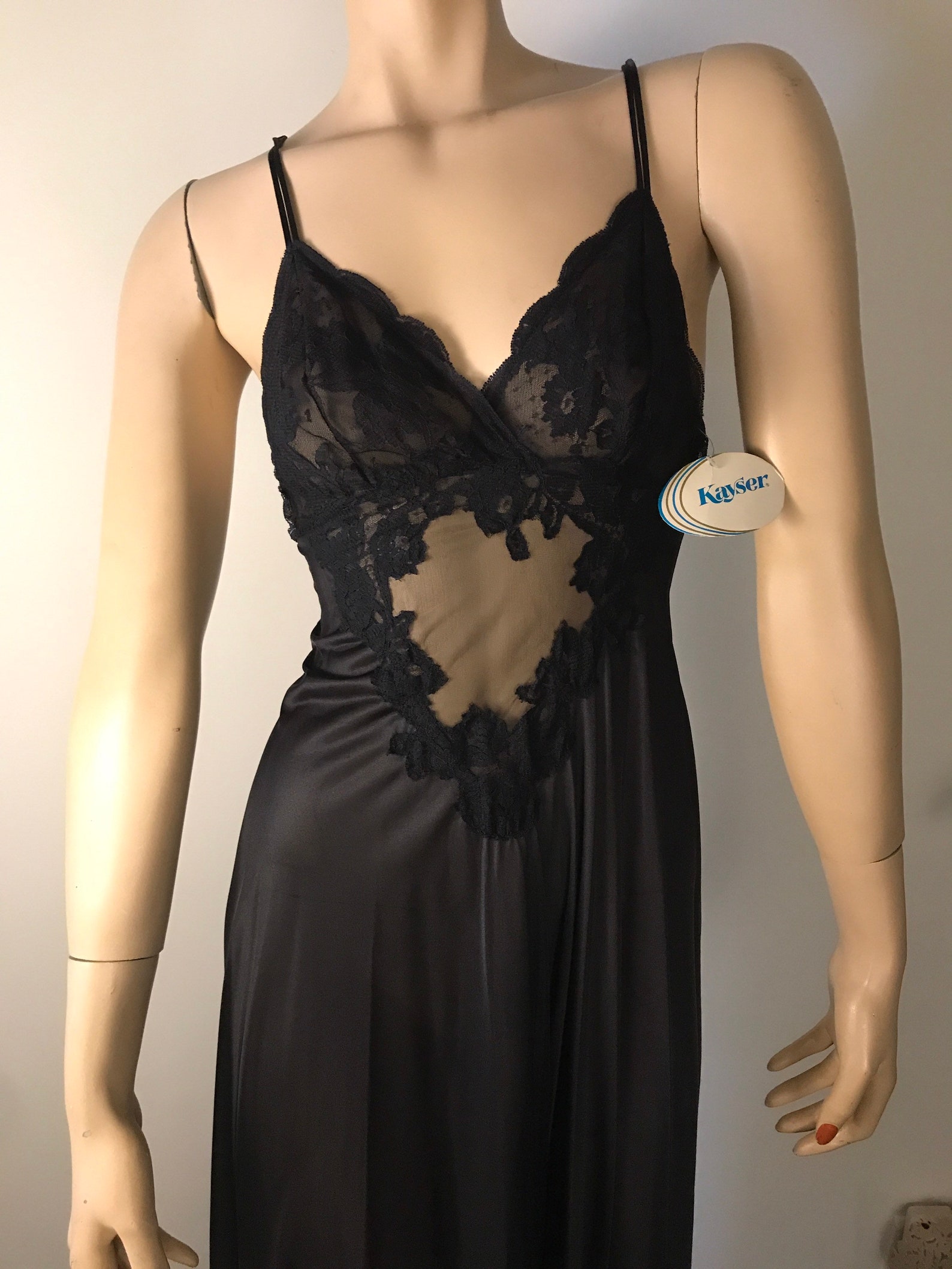 Vintage Kayser Silkin Nylon Black Sheer Gown Nightgown Size Etsy