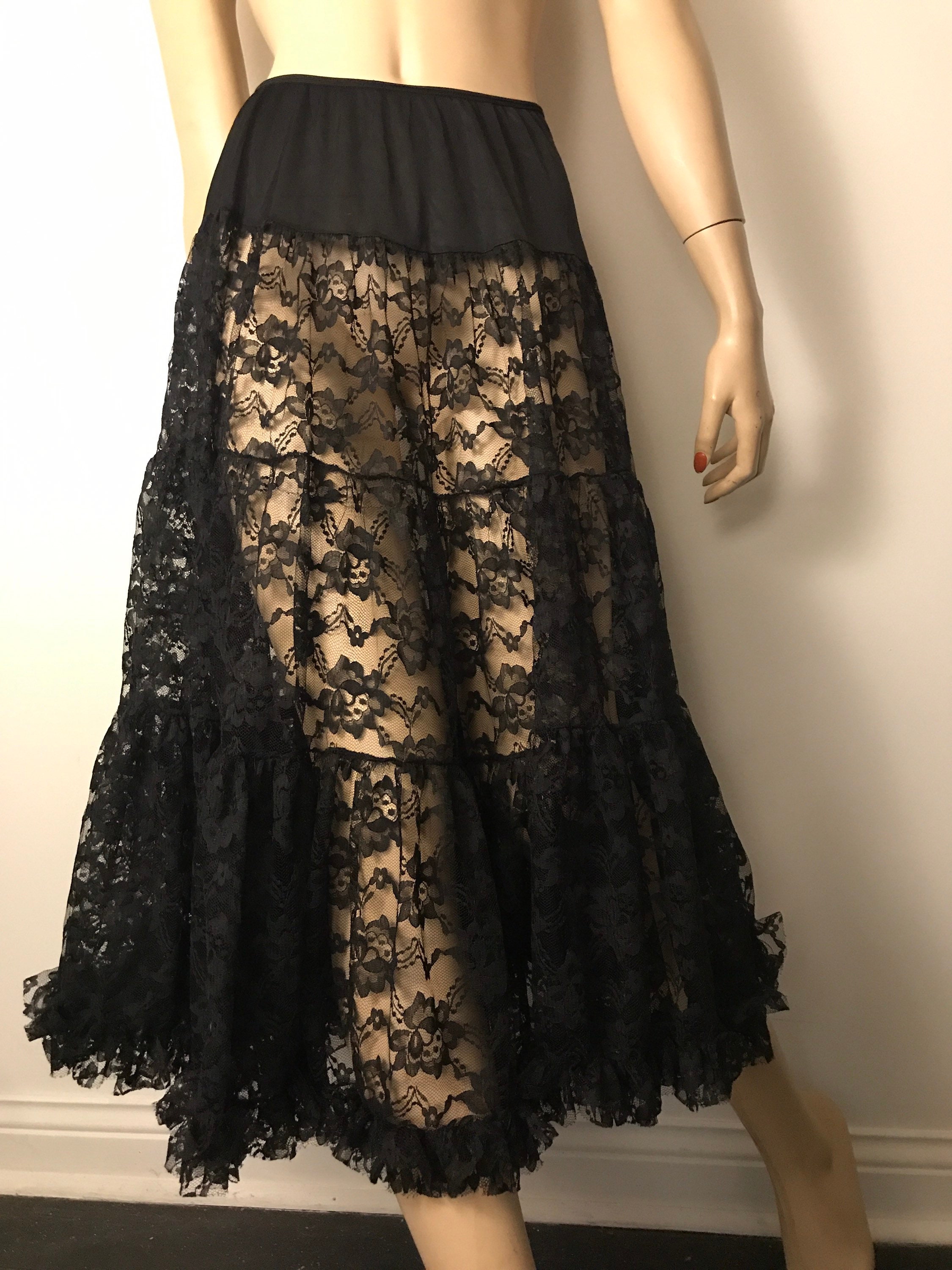 Vintage Lace Petticoat Black Half Slip Full Circle Slip Floral Etsy
