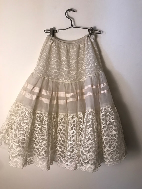 Vintage Lace Petticoat White Half Slip Full Circle