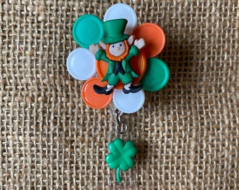 LUCKY St pattys Leprechaun SHAMROCK - nurse/cna/tech/rn id badge reel id badge holder - retractable nurse St patricks day luck 4 leaf clov