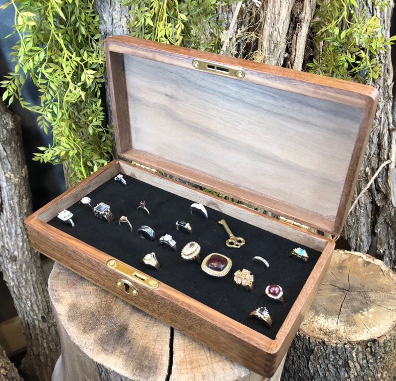 In Stock Rustic Wood Ring Display Case With Lock. Made of Etsy