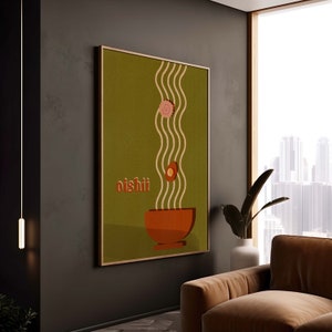 Ramen Art Print / Cartel de cocina / Arte de pared moderno de mediados de siglo grande / Decoración minimalista estética / Impresiones de bellas artes / Decoración japonesa