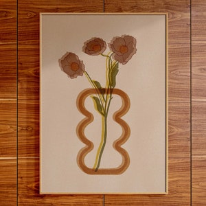 Estampado botánico floral / Arte de pared moderno de mediados de siglo grande / Decoración minimalista estética / Impresiones de bellas artes / Decoración neutra / Regalo para ella