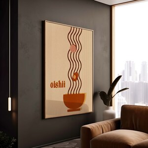 Impresión de arte ramen / Cartel de cocina / Arte de pared moderno de mediados de siglo grande / Decoración minimalista estética / Impresión de bellas artes japonesa / Decoración neutra